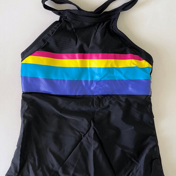 NEW Rad Swim XS Rash Guard, Tankini Top, Baseball Cap + Bag Retro Rainbow Stripe - Picture 11 of 15